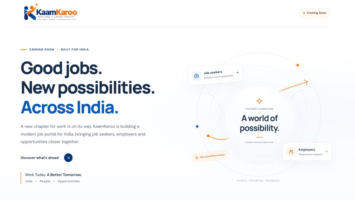 KaamKaroo.in homepage — Good jobs. New possibilities. Across India.
